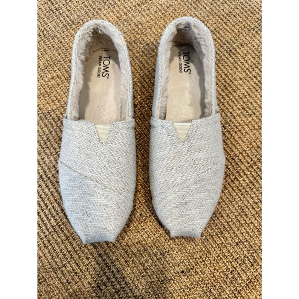TOMS Slip-On Espadrilles in Light Gray Herringbone